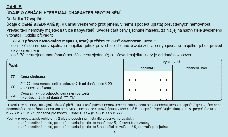 Priznani k dani z nemovitosti cena prilohy